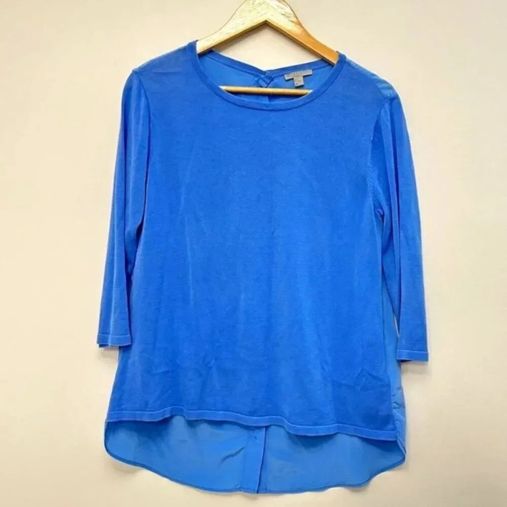 COS Silk and Cotton 3/4 Sleeve High Low Blouse Shirt Blue Women's Size Medium
